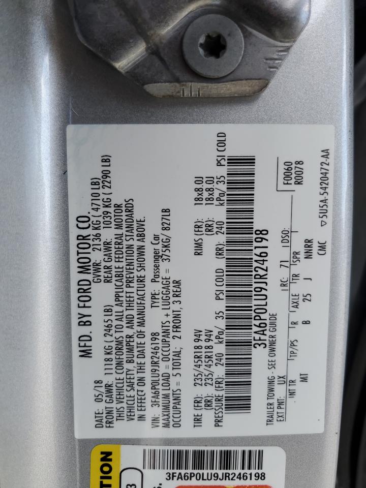 2018 Ford Fusion Se Hybrid VIN: 3FA6P0LU9JR246198 Lot: 87100855