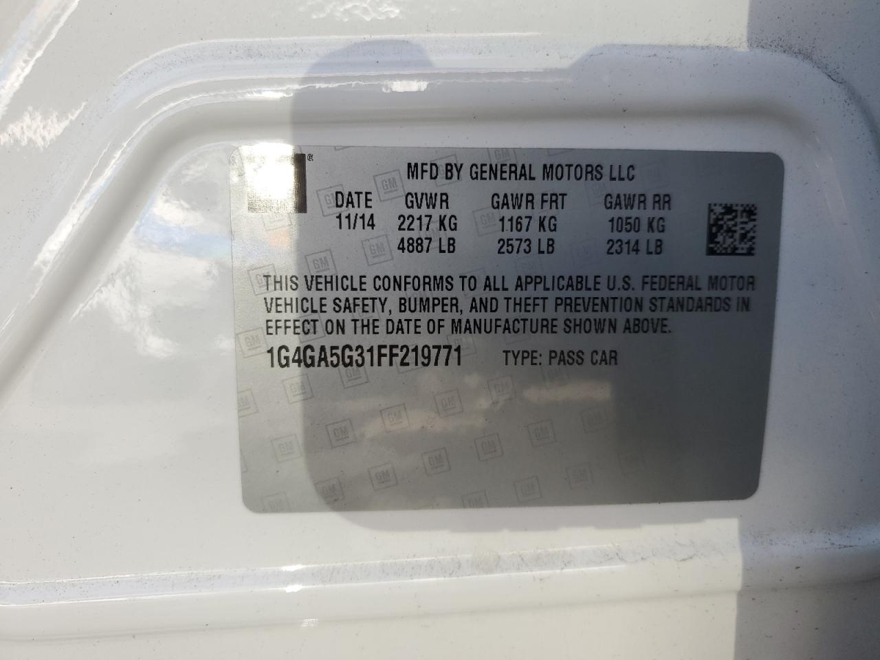 2015 Buick Lacrosse VIN: 1G4GA5G31FF219771 Lot: 92294185