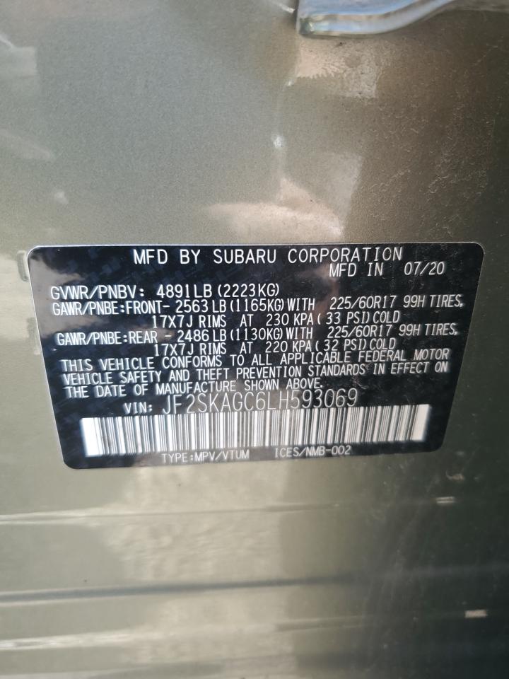 2020 Subaru Forester Premium VIN: JF2SKAGC6LH593069 Lot: 92722235
