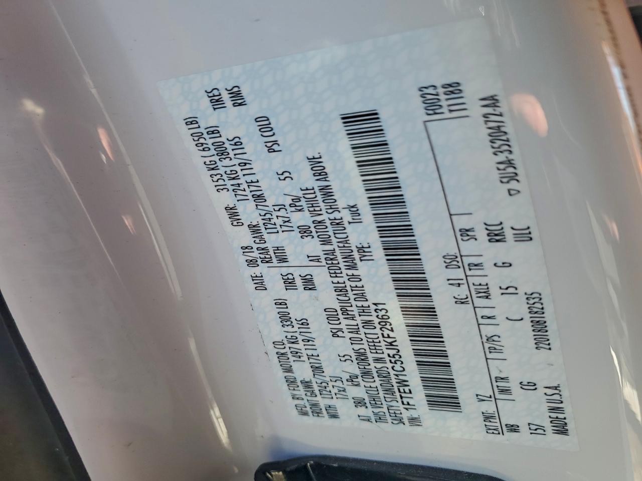 2018 Ford F150 Supercrew VIN: 1FTEW1C55JKF29631 Lot: 94256635