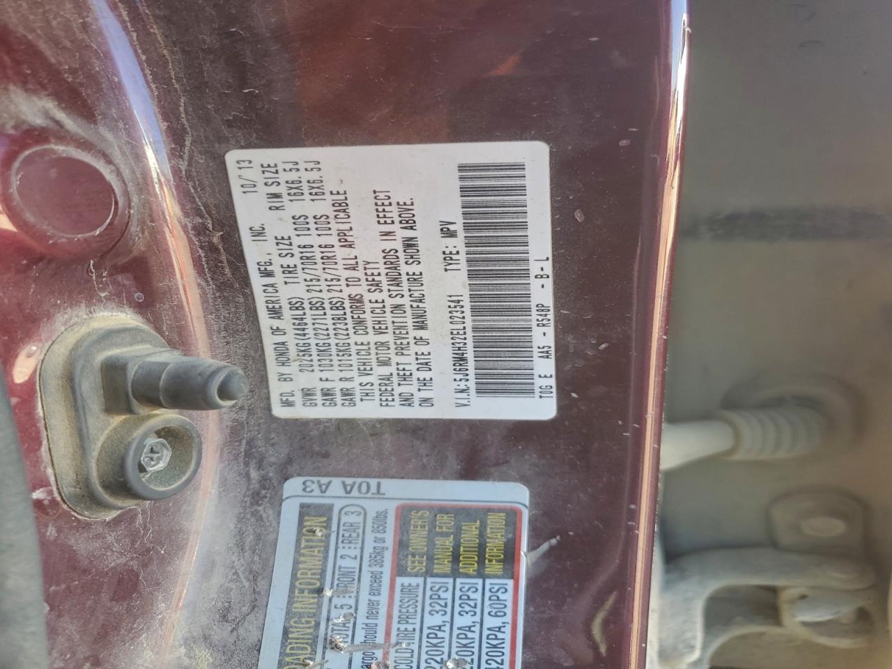 2014 Honda Cr-V Lx VIN: 5J6RM4H32EL023541 Lot: 93859875