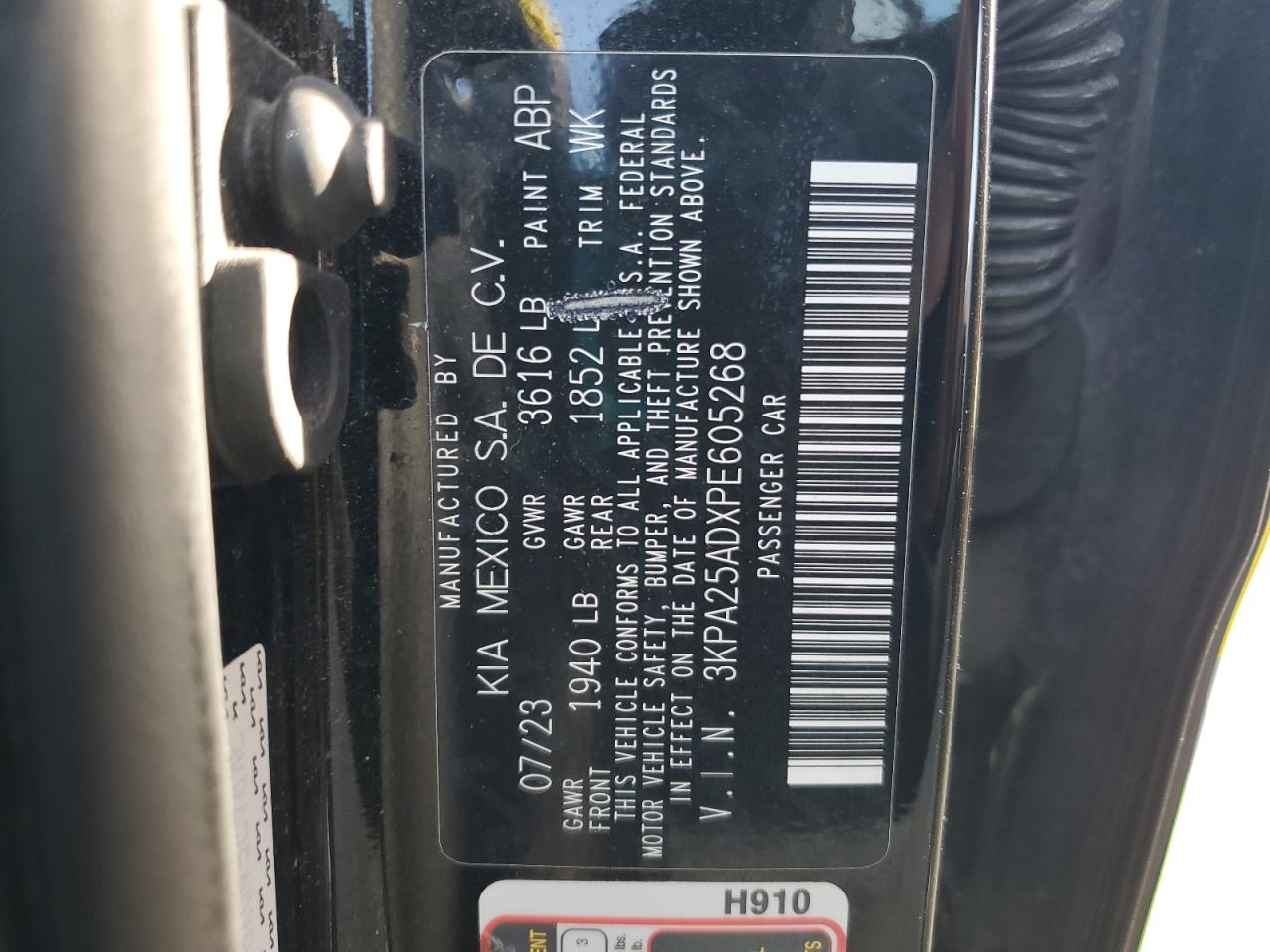 2023 Kia Rio S VIN: 3KPA25ADXPE605268 Lot: 91821015