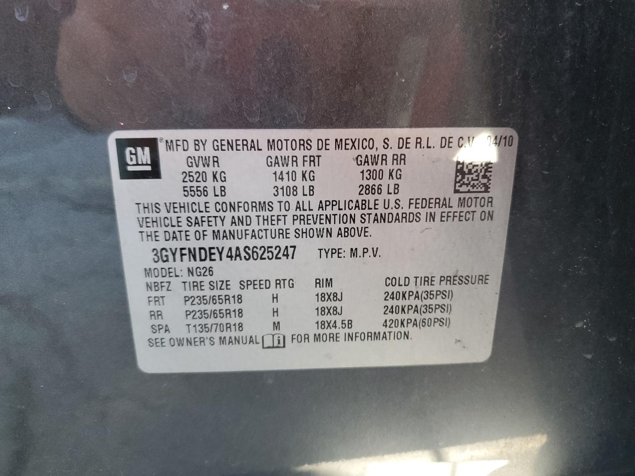 2010 Cadillac Srx Luxury Collection VIN: 3GYFNDEY4AS625247 Lot: 89802865