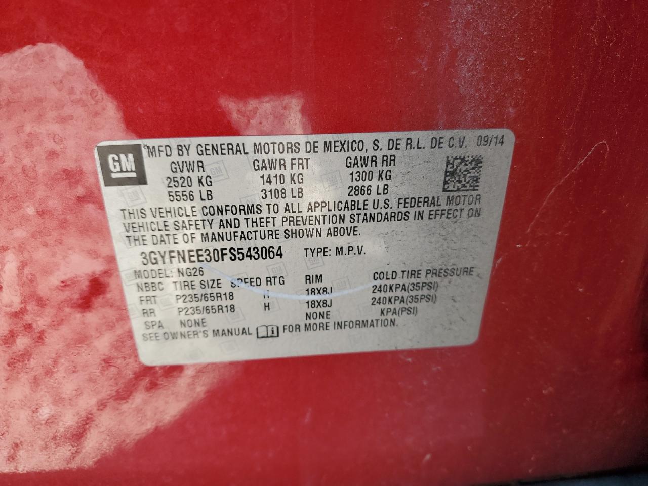 2015 Cadillac Srx Luxury Collection VIN: 3GYFNEE30FS543064 Lot: 92424435