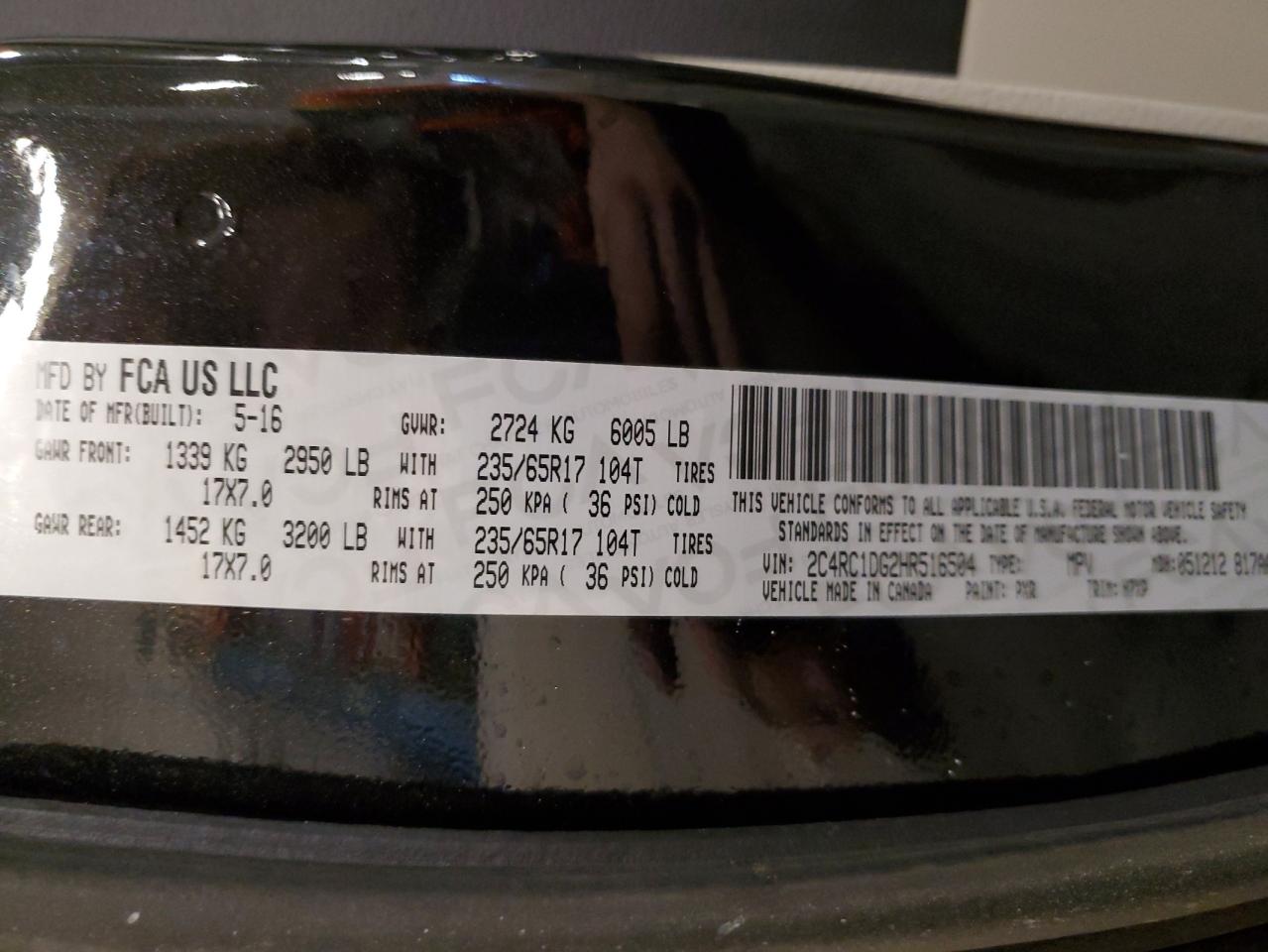 2017 Chrysler Pacifica Touring VIN: 2C4RC1DG2HR516504 Lot: 92841745