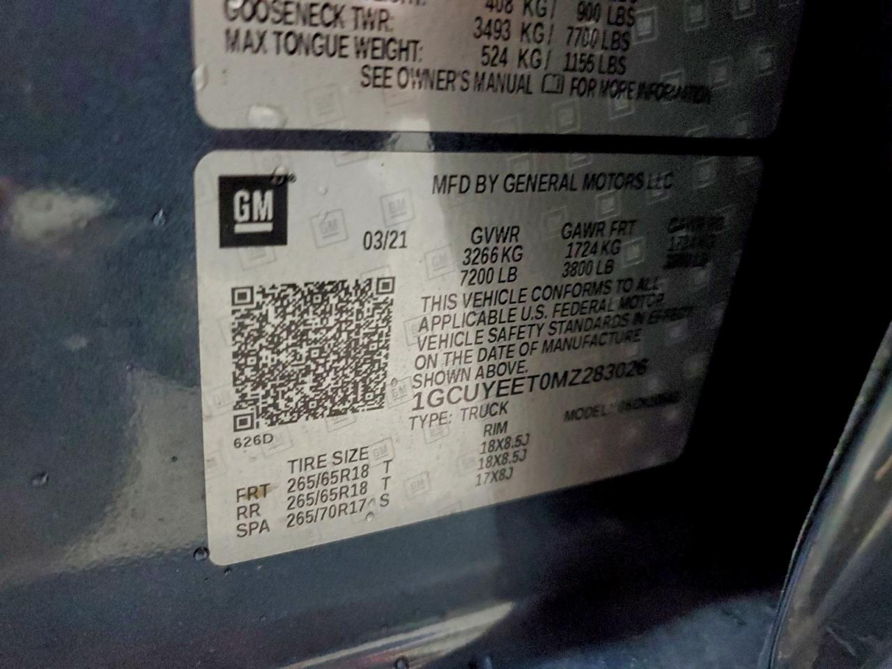 2021 Chevrolet Silverado K1500 Rst VIN: 1GCUYEET0MZ283026 Lot: 93819675