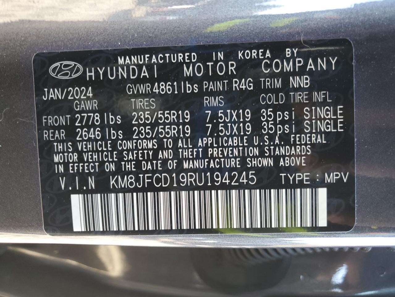 2024 Hyundai Tucson N Line VIN: KM8JFCD19RU194245 Lot: 92787775