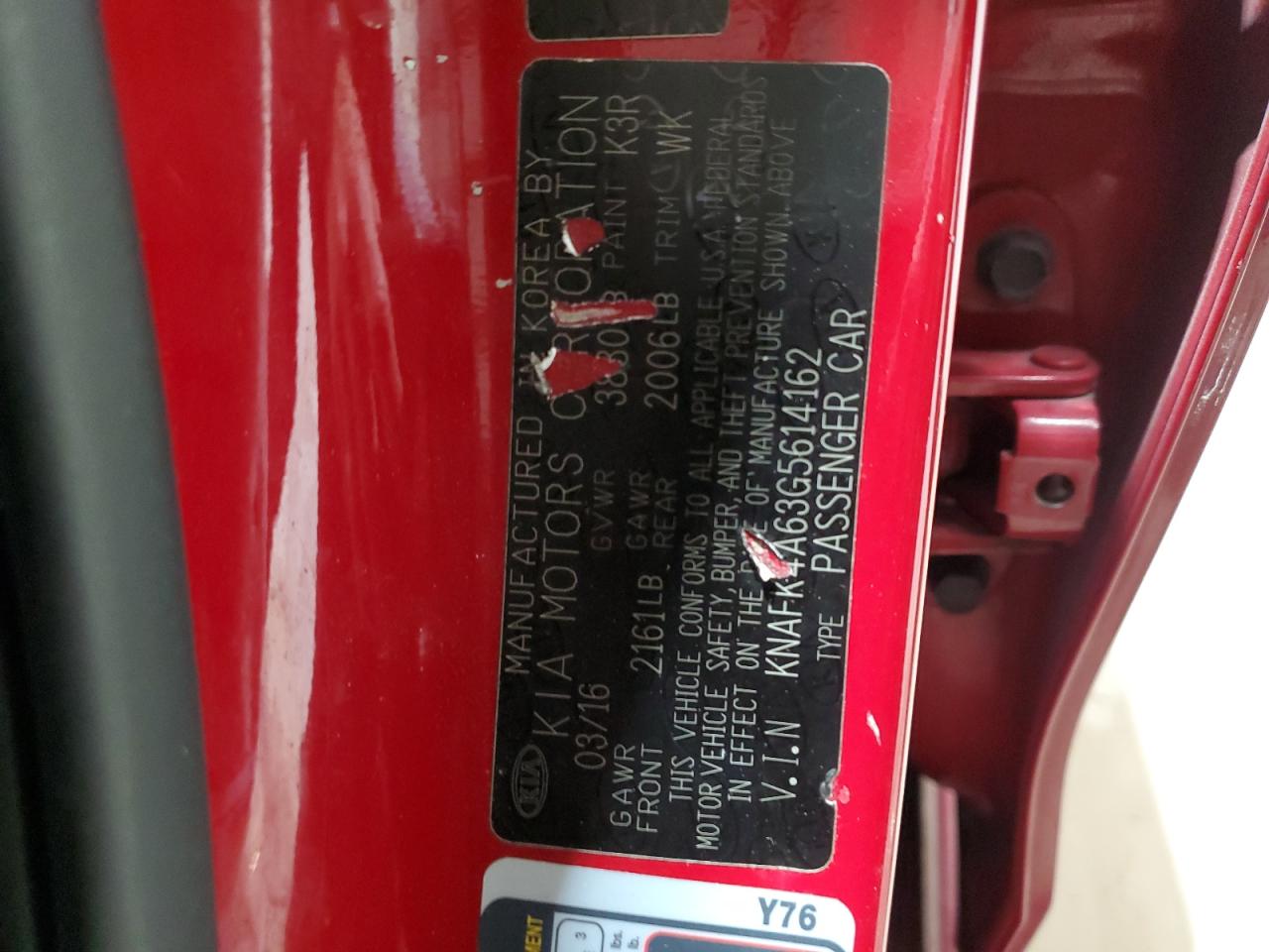 2016 Kia Forte Lx VIN: KNAFK4A63G5614162 Lot: 92424215