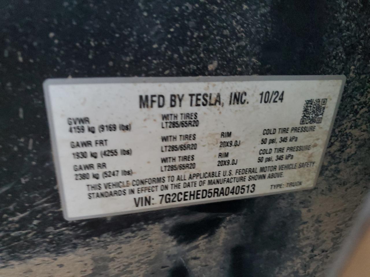 2024 Tesla Cybertruck VIN: 7G2CEHED5RA040513 Lot: 90753805