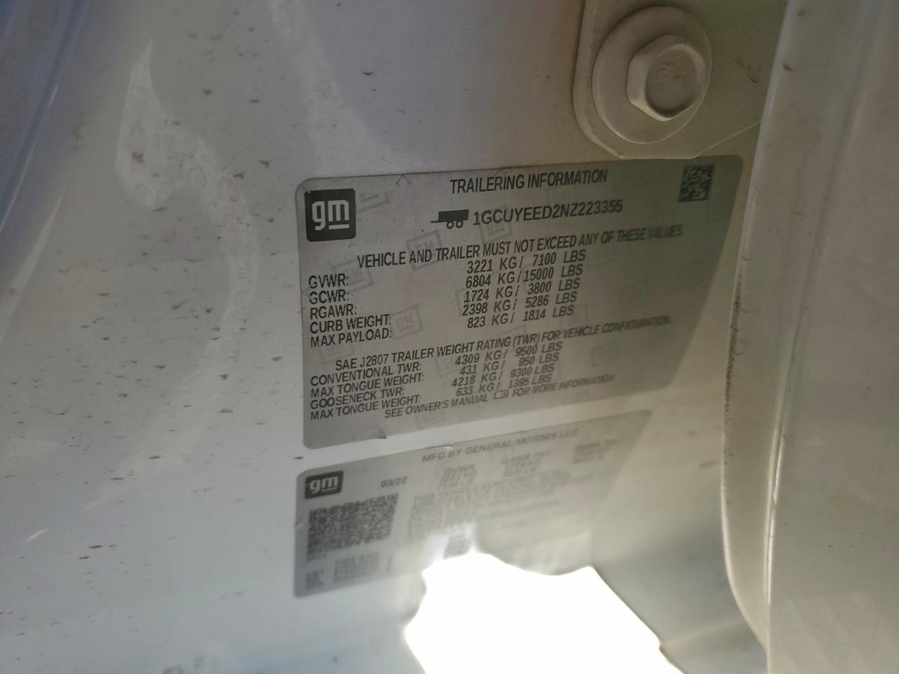 2022 Chevrolet Silverado Ltd K1500 Rst VIN: 1GCUYEED2NZ223355 Lot: 93502215