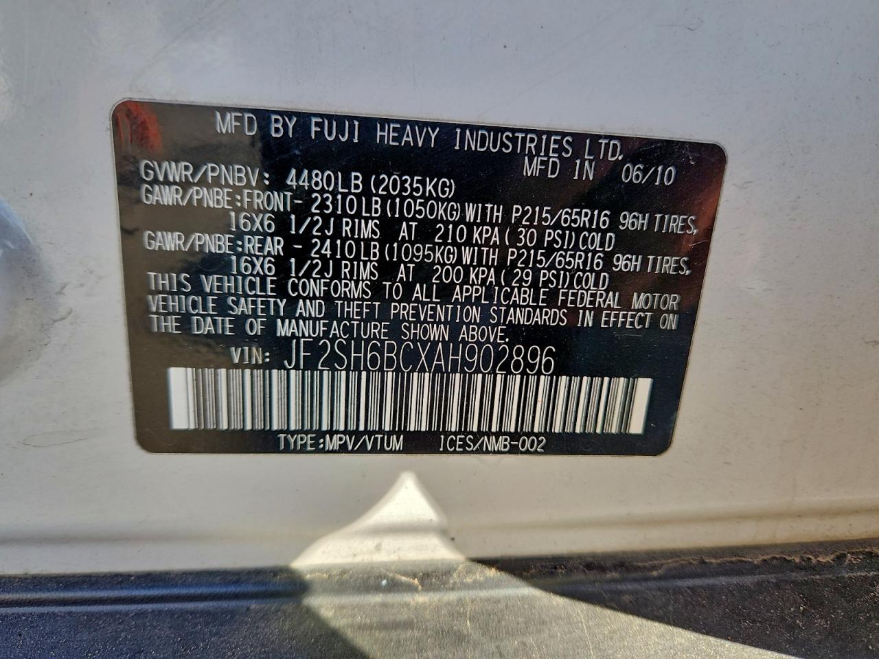 2010 Subaru Forester Xs VIN: JF2SH6BCXAH902896 Lot: 94356715