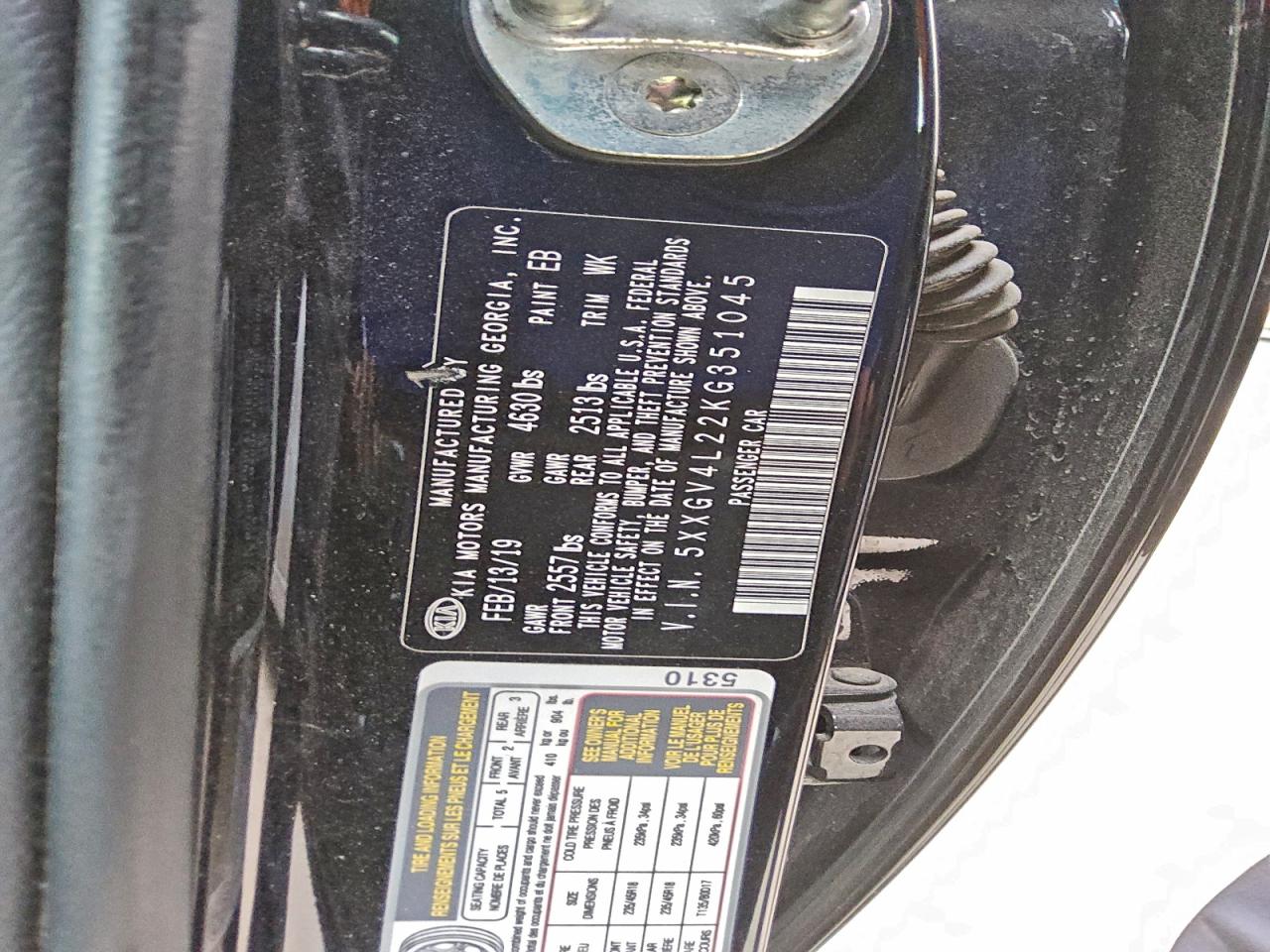 2019 Kia Optima Sxl VIN: 5XXGV4L22KG351045 Lot: 92437245