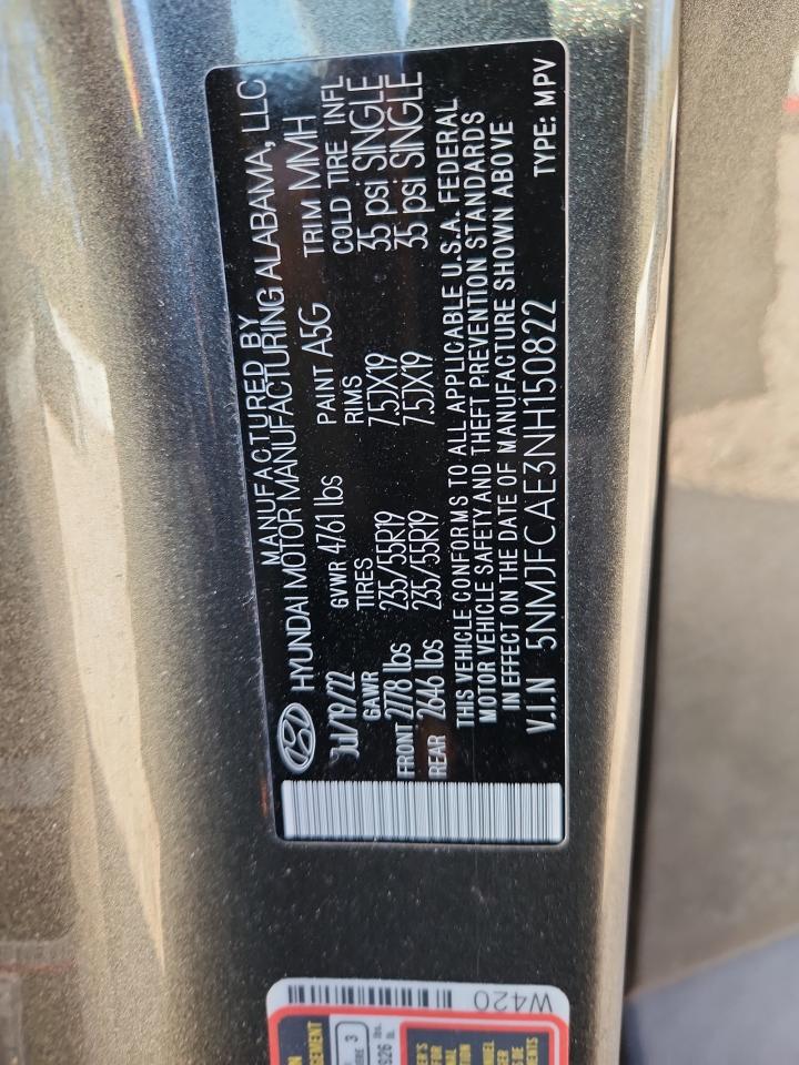 2022 Hyundai Tucson Sel VIN: 5NMJFCAE3NH150822 Lot: 93012225