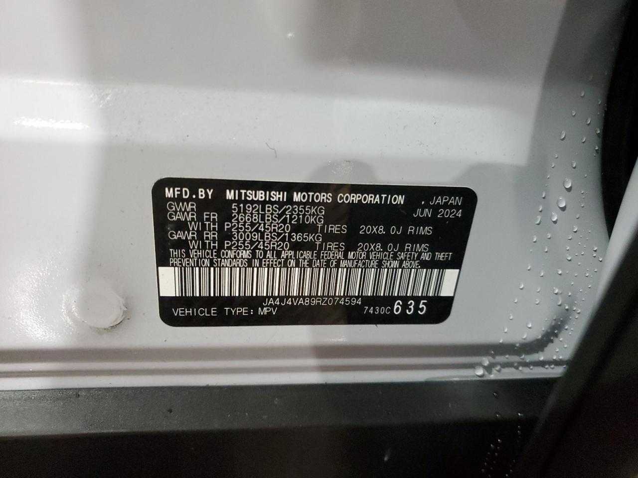 2024 Mitsubishi Outlander Se VIN: JA4J4VA89RZ074594 Lot: 93258945