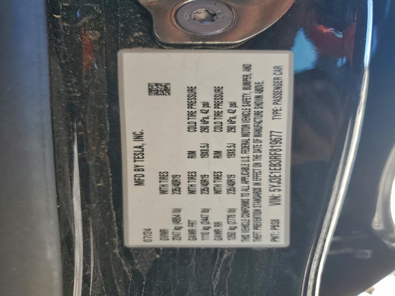 2024 Tesla Model 3 VIN: 5YJ3E1EB3RF819677 Lot: 92723625