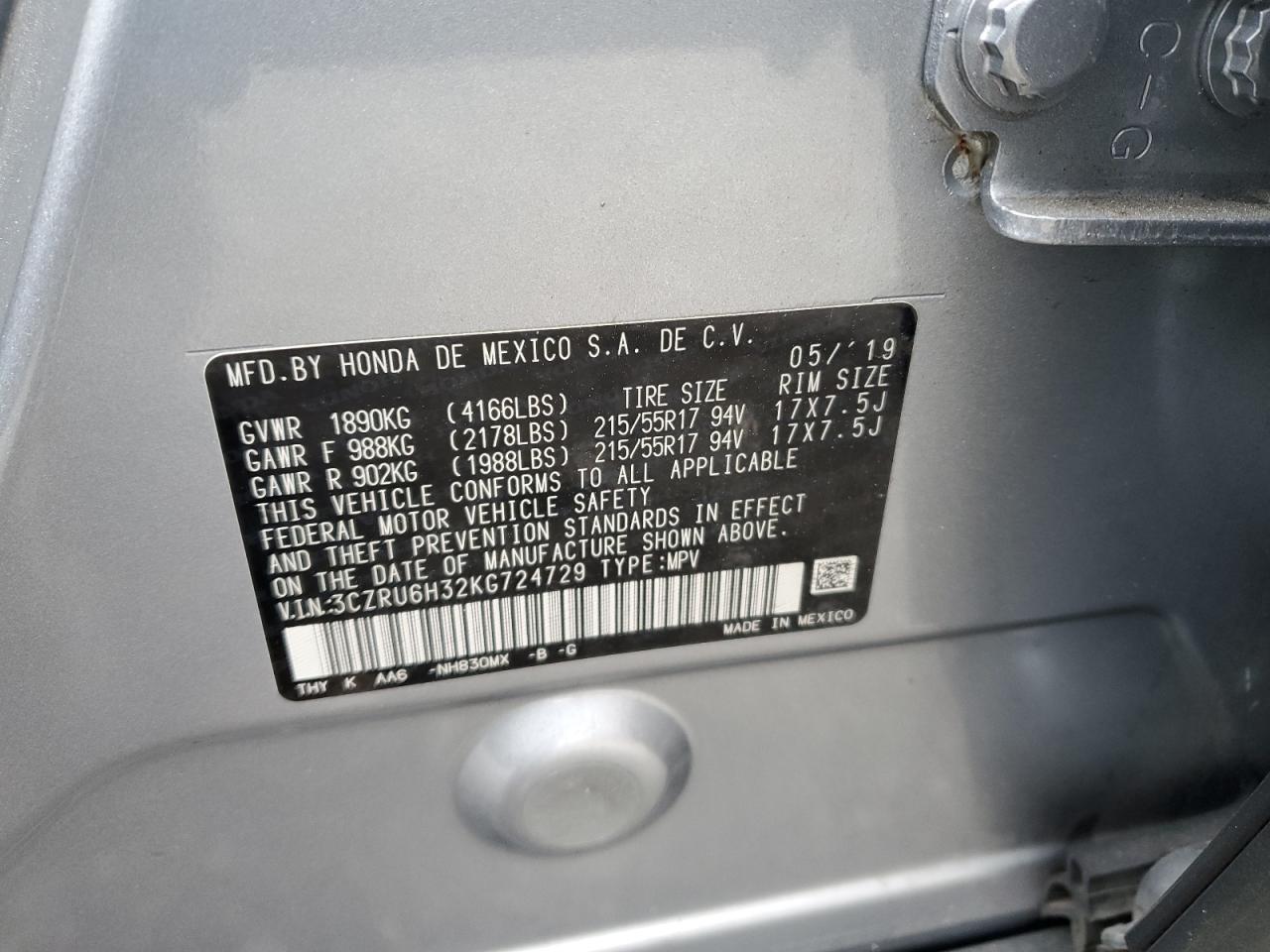 2019 Honda Hr-V Lx VIN: 3CZRU6H32KG724729 Lot: 91761105