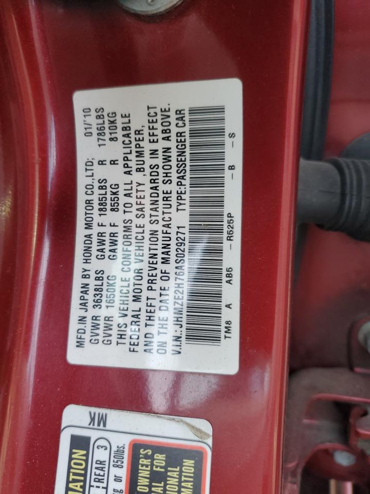 2010 Honda Insight Ex VIN: JHMZE2H76AS029271 Lot: 92692515