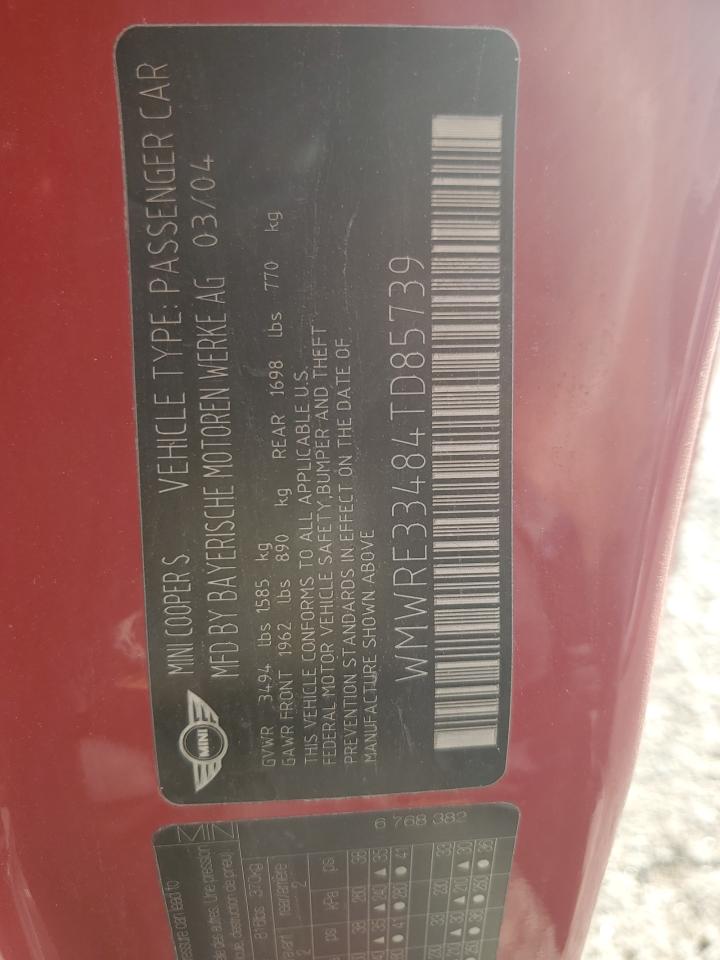 2004 Mini Cooper S VIN: WMWRE33484TD85739 Lot: 92199435