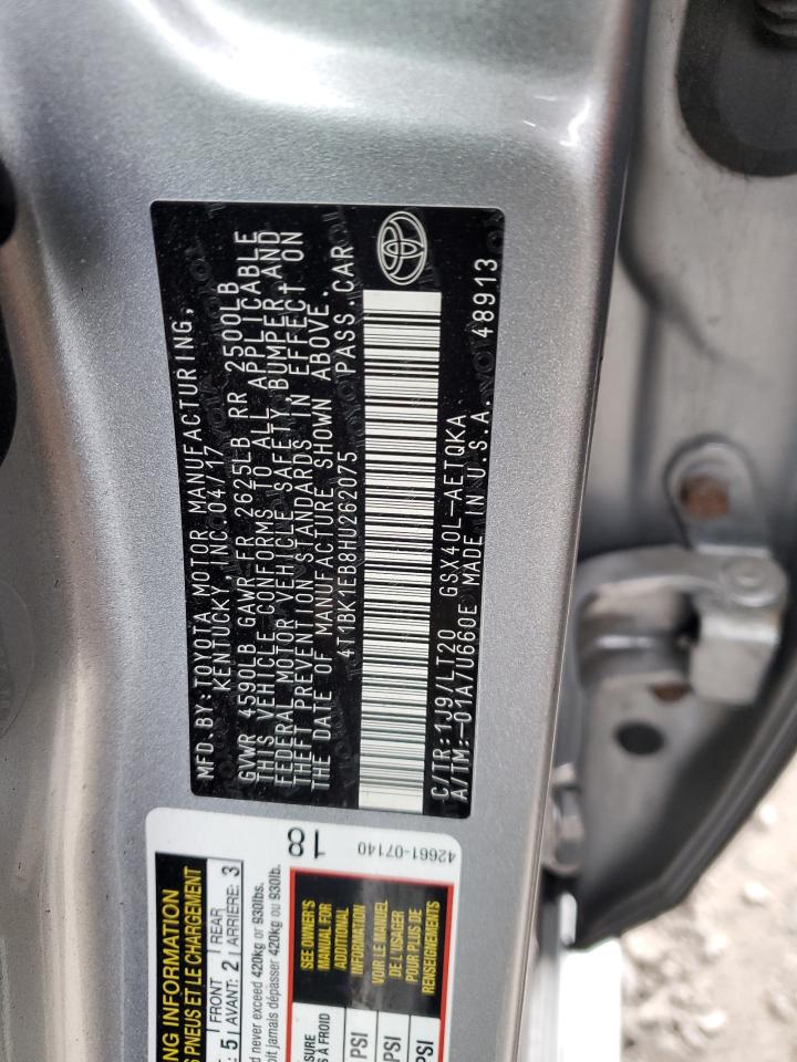 2017 Toyota Avalon Xle VIN: 4T1BK1EB8HU262075 Lot: 91787555