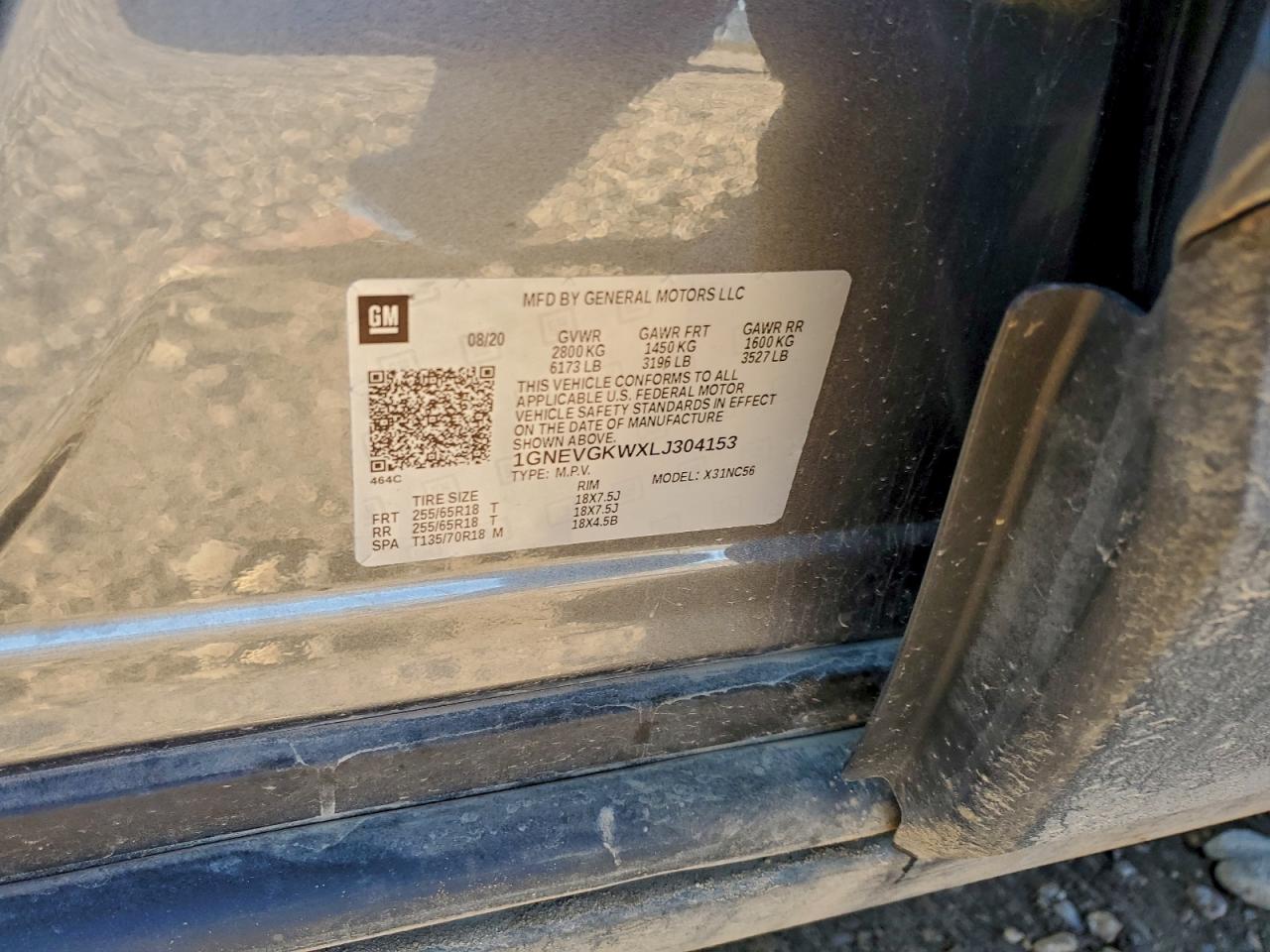 2020 Chevrolet Traverse Lt VIN: 1GNEVGKWXLJ304153 Lot: 92957485