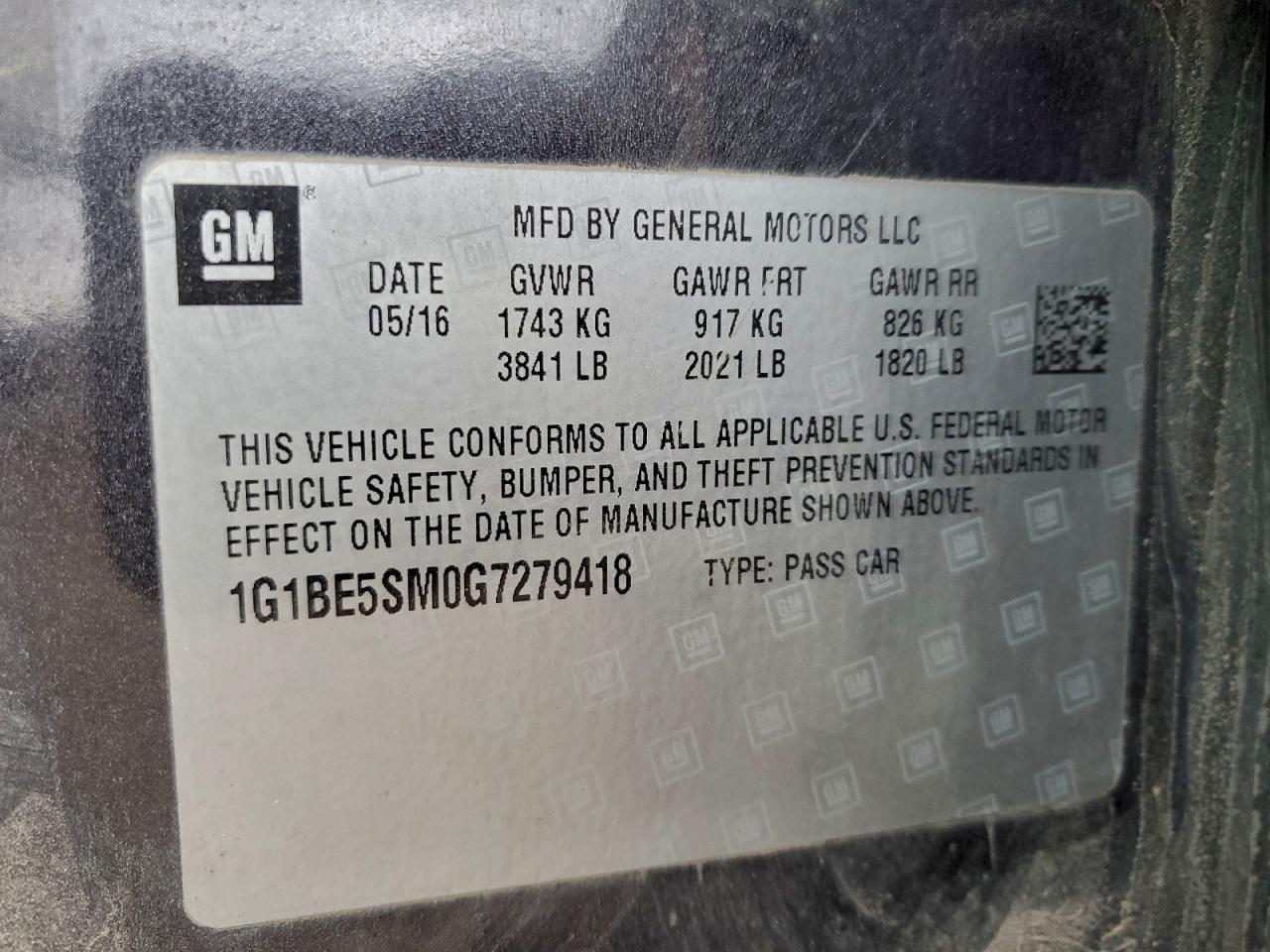 2016 Chevrolet Cruze Lt VIN: 1G1BE5SM0G7279418 Lot: 94149665