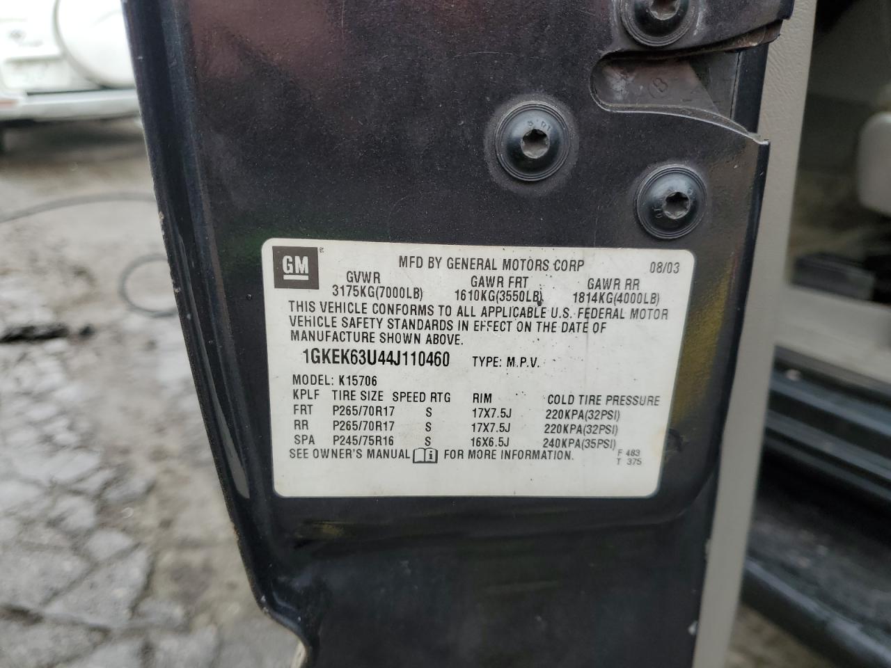 2004 GMC Yukon Denali VIN: 1GKEK63U44J110460 Lot: 92982235