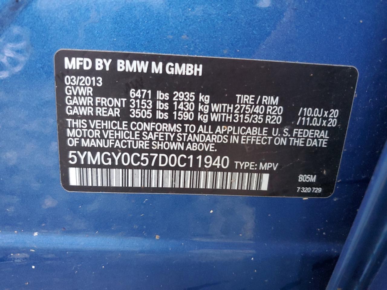 2013 BMW X5 M VIN: 5YMGY0C57D0C11940 Lot: 92033895