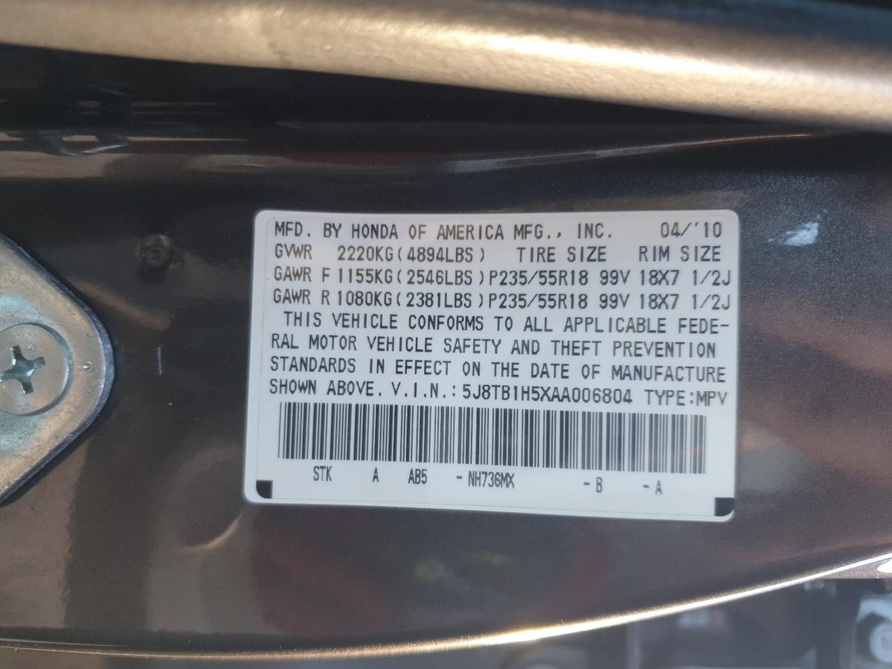 2010 Acura Rdx Technology VIN: 5J8TB1H5XAA006804 Lot: 91353415