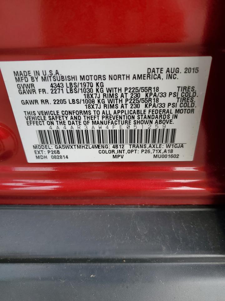 2015 Mitsubishi Outlander Sport Es VIN: 4A4AR3AW4FE051259 Lot: 92476895