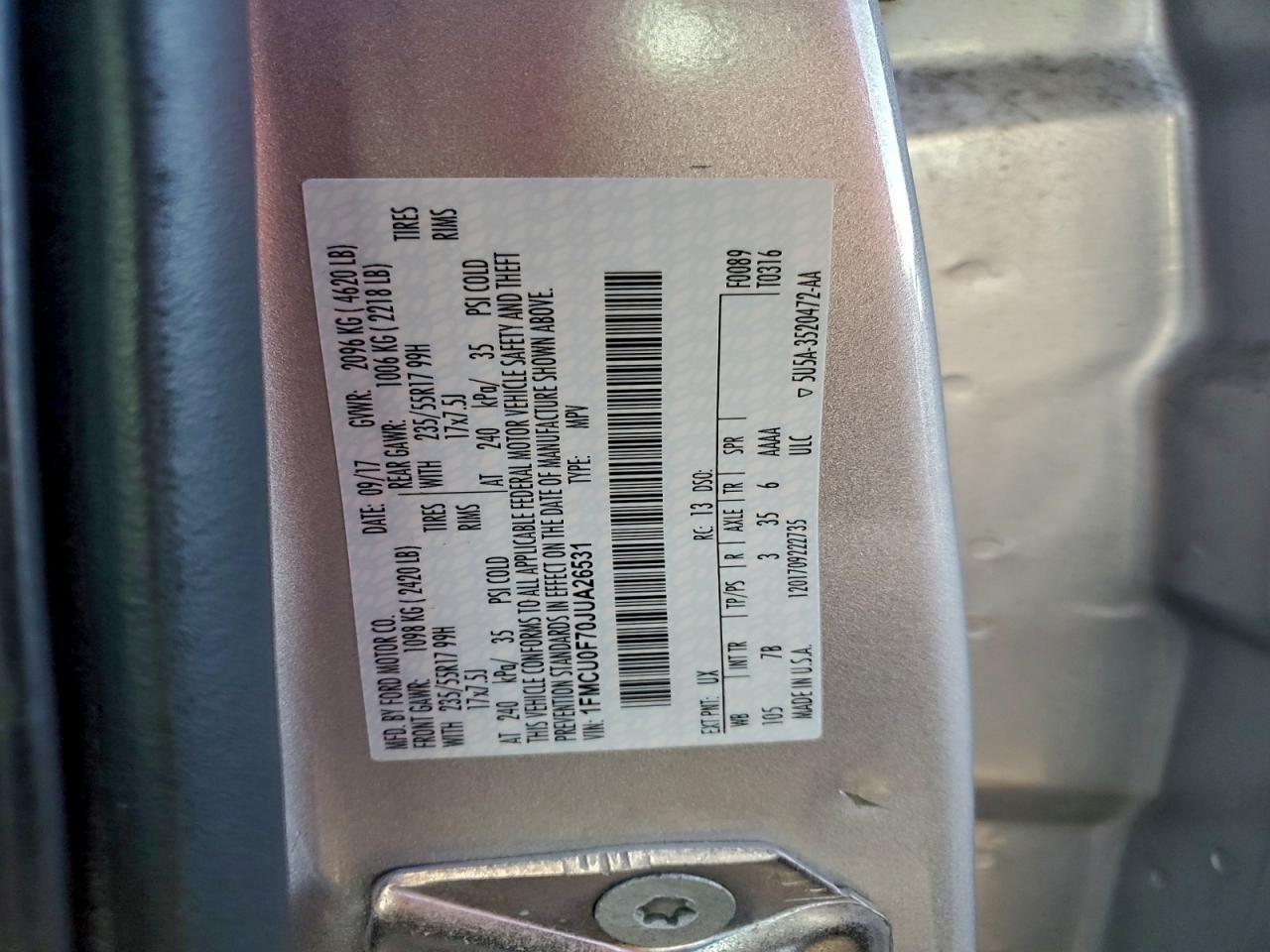 2018 Ford Escape S VIN: 1FMCU0F70JUA26531 Lot: 94227725