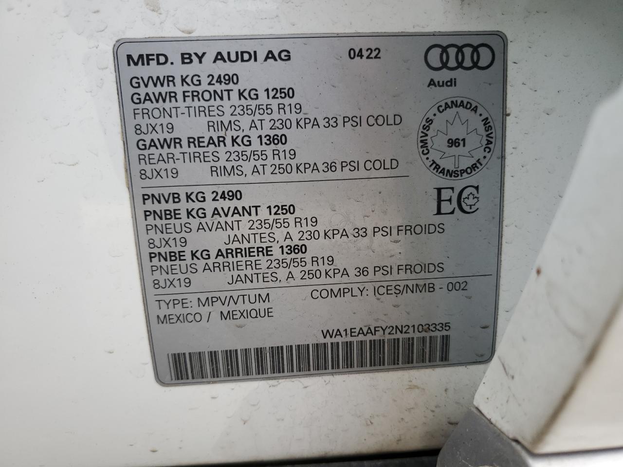 2022 Audi Q5 Premium Plus 45 VIN: WA1EAAFY2N2103335 Lot: 91778825