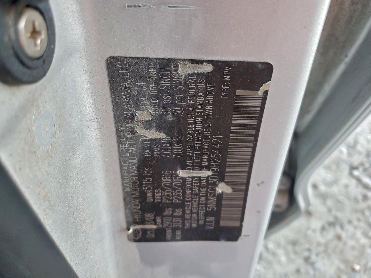 2009 Hyundai Santa Fe Gls VIN: 5NMSG13D19H254421 Lot: 94678615