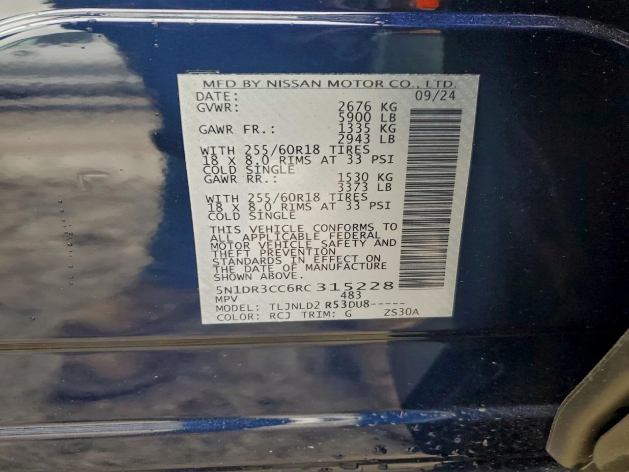 2024 Nissan Pathfinder Sl VIN: 5N1DR3CC6RC315228 Lot: 93836225