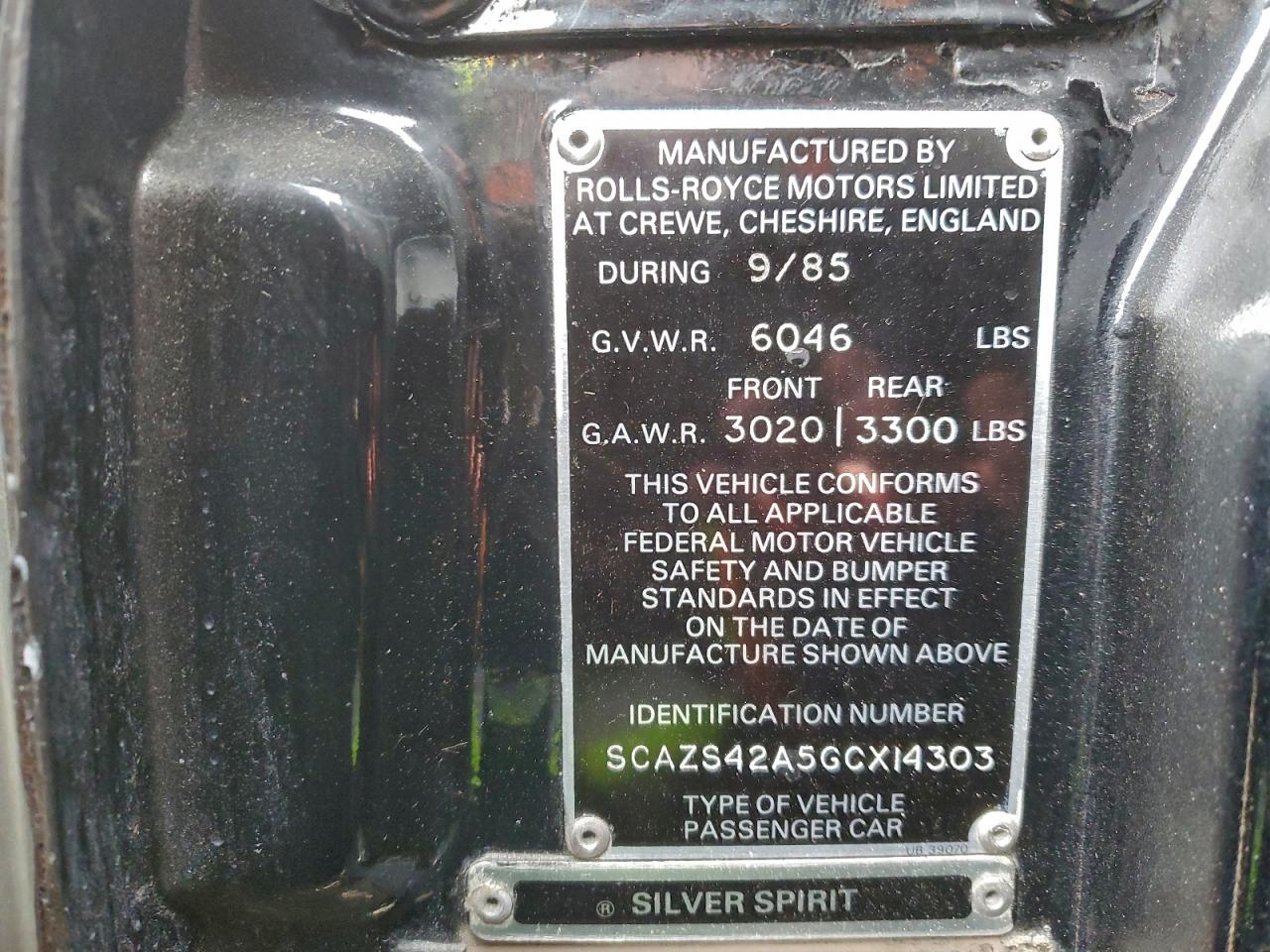 SCAZS42A5GCX14303 1986 Rolls-Royce Silver Spirit