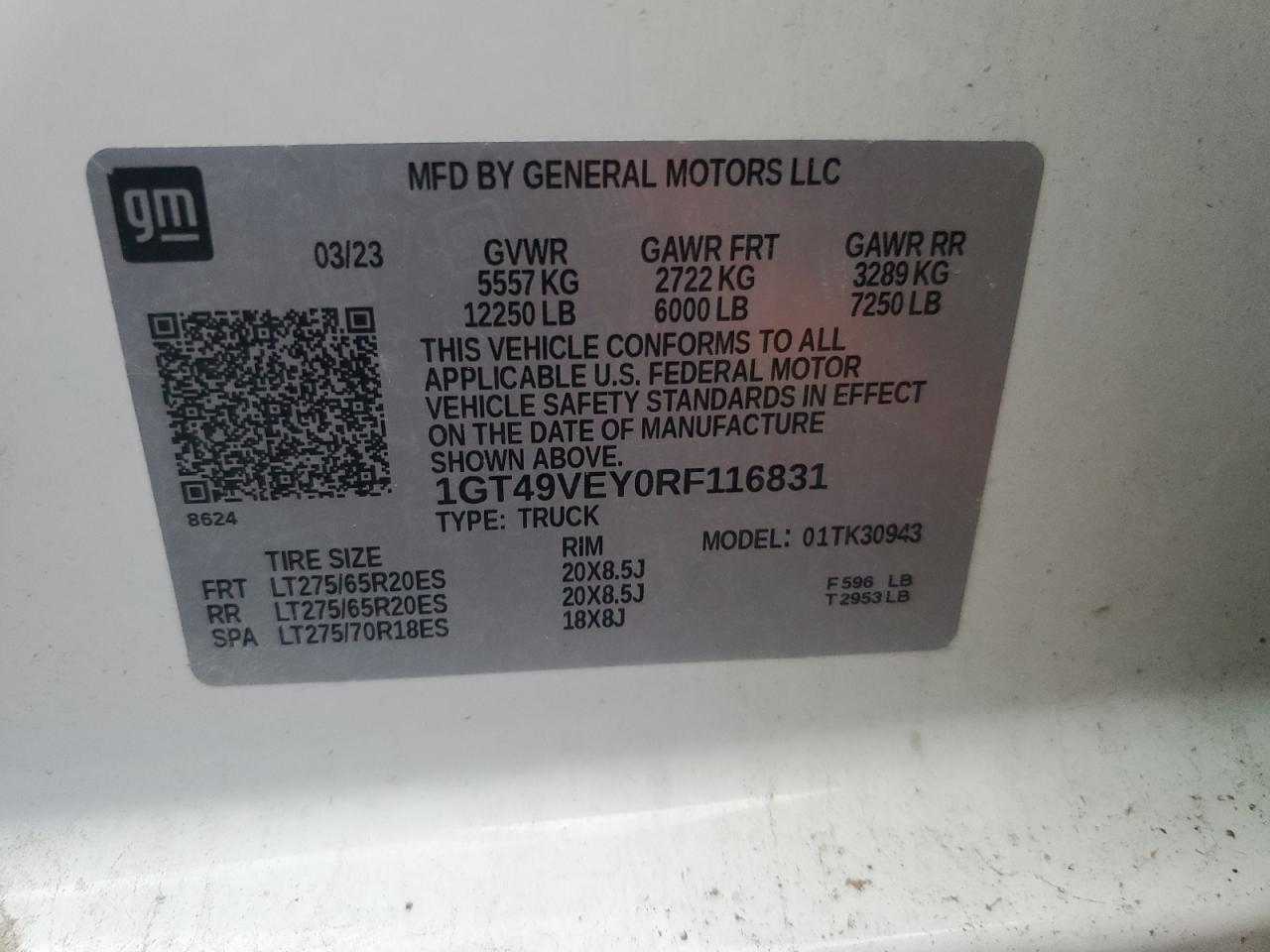 2024 GMC Sierra K3500 At4 VIN: 1GT49VEY0RF116831 Lot: 91441325