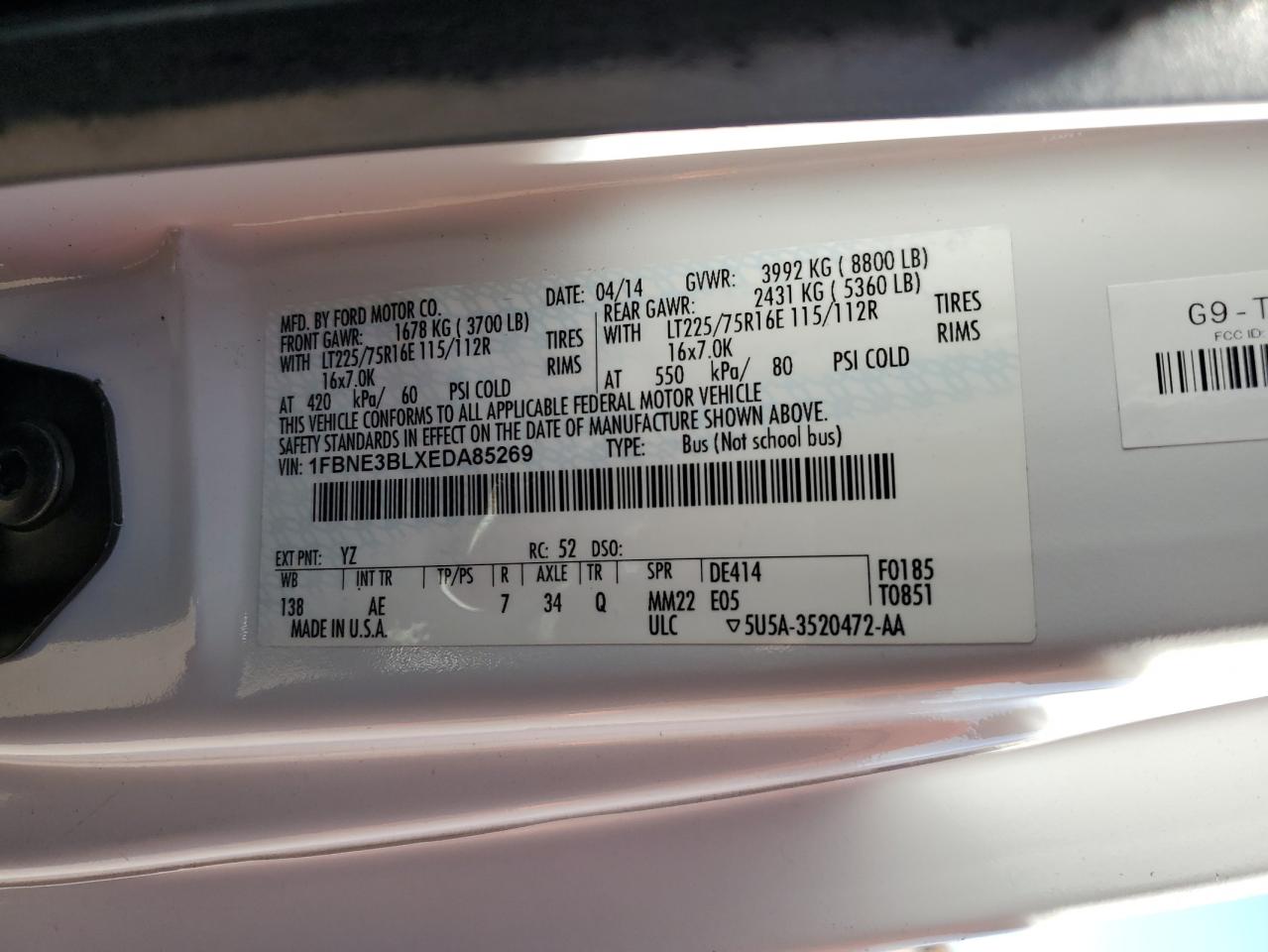 2014 Ford Econoline E350 Super Duty Wagon VIN: 1FBNE3BLXEDA85269 Lot: 91510575
