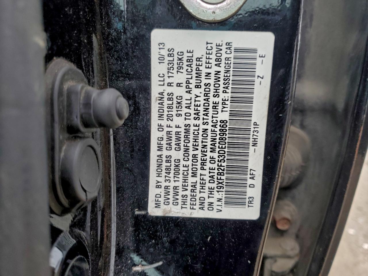 2013 Honda Civic Lx VIN: 19XFB2F53DE089868 Lot: 94558775