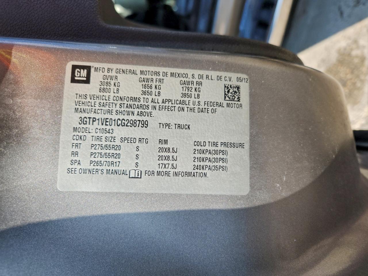 2012 GMC Sierra C1500 Sle VIN: 3GTP1VE01CG298799 Lot: 92951905