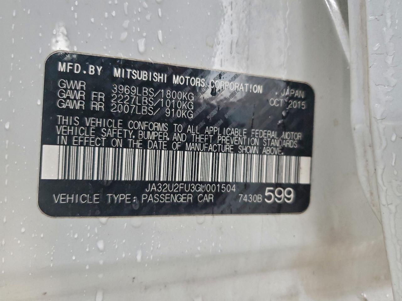 2016 Mitsubishi Lancer Es VIN: JA32U2FU3GU001504 Lot: 94137535