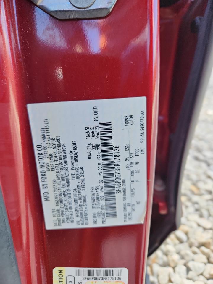 2015 Ford Fusion S VIN: 3FA6P0G73FR178136 Lot: 91806705