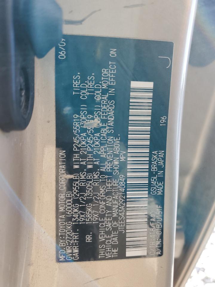 2009 Toyota Highlander Sport VIN: JTEES43A292140849 Lot: 93384825