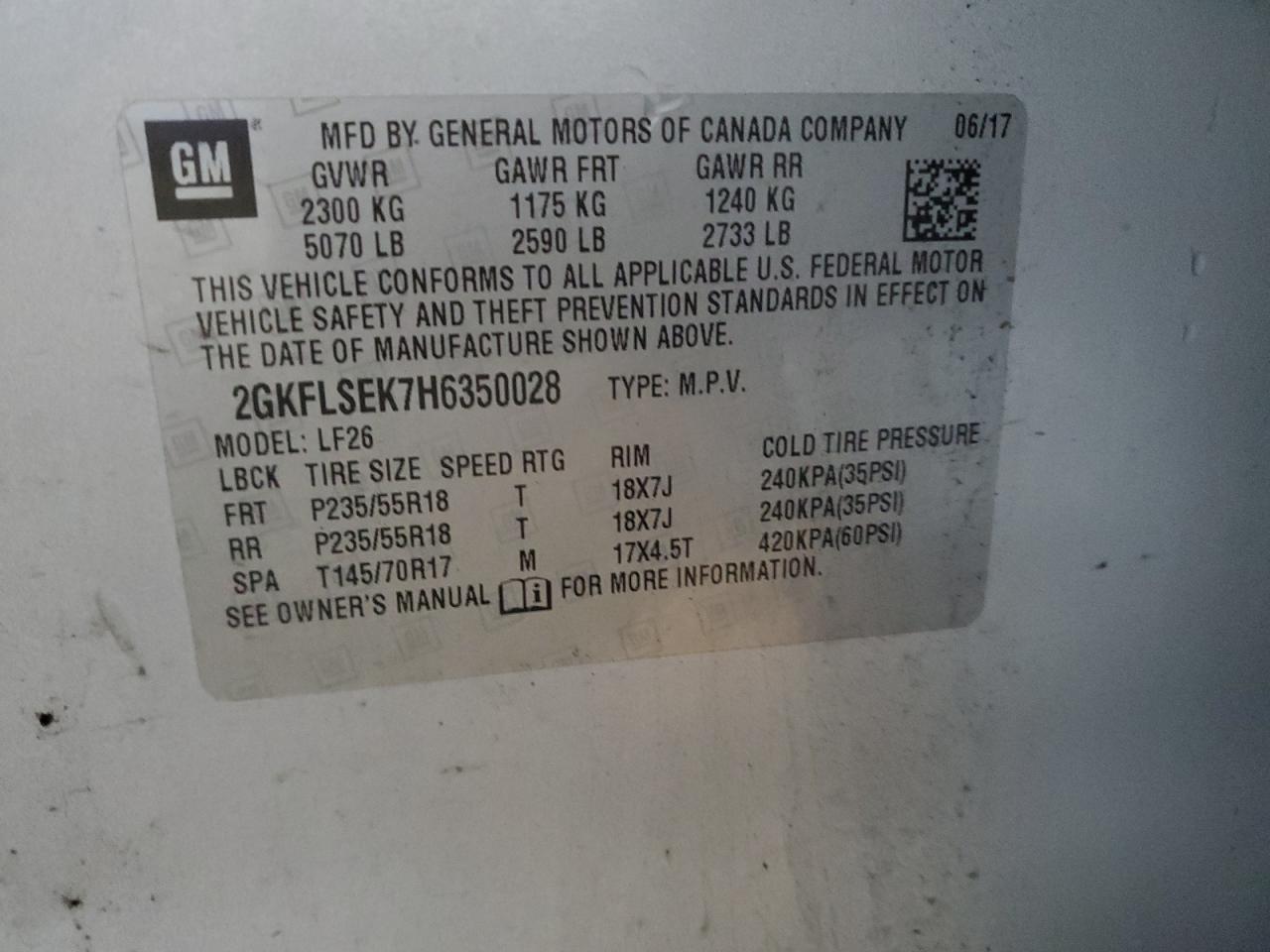 2017 GMC Terrain Sle VIN: 2GKFLSEK7H6350028 Lot: 91557995