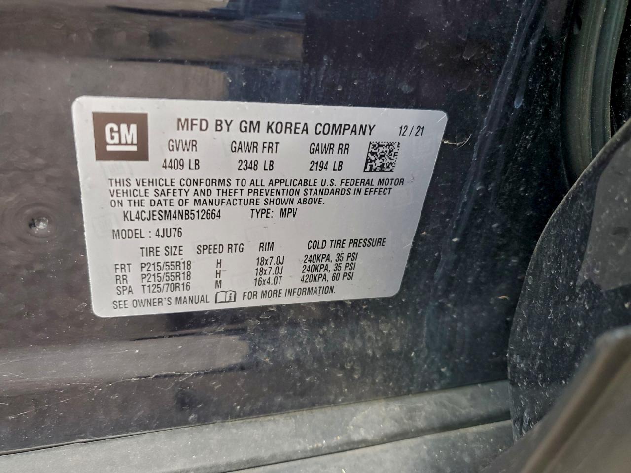 2022 Buick Encore Preferred VIN: KL4CJESM4NB512664 Lot: 93470835