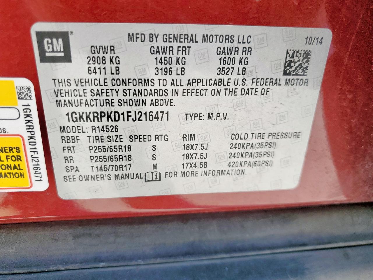 2015 GMC Acadia Sle VIN: 1GKKRPKD1FJ216471 Lot: 91068545