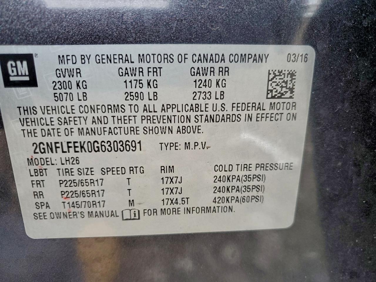 2016 Chevrolet Equinox Lt VIN: 2GNFLFEK0G6303691 Lot: 93564615