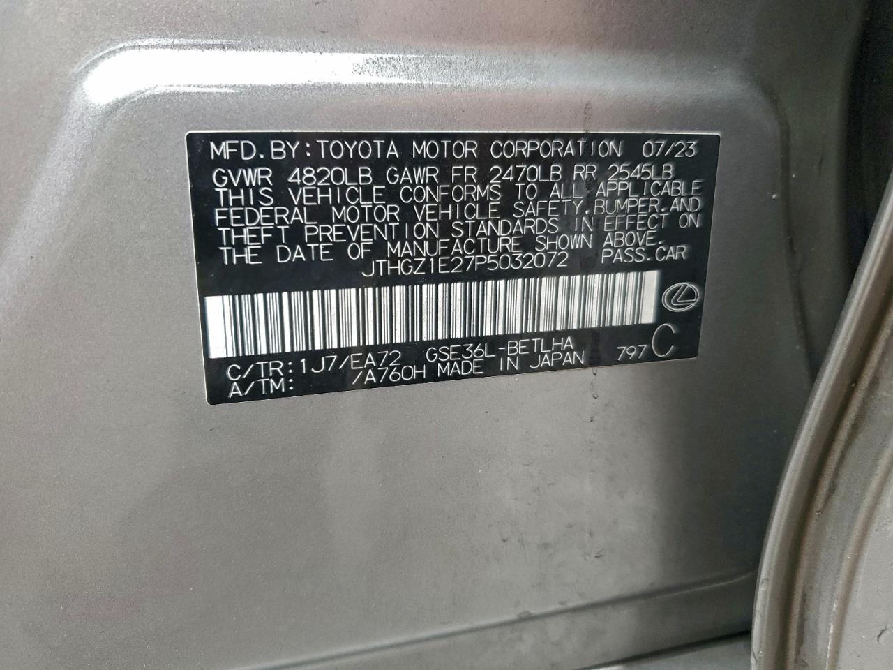 2023 Lexus Is 350 F Sport VIN: JTHGZ1E27P5032072 Lot: 93011705