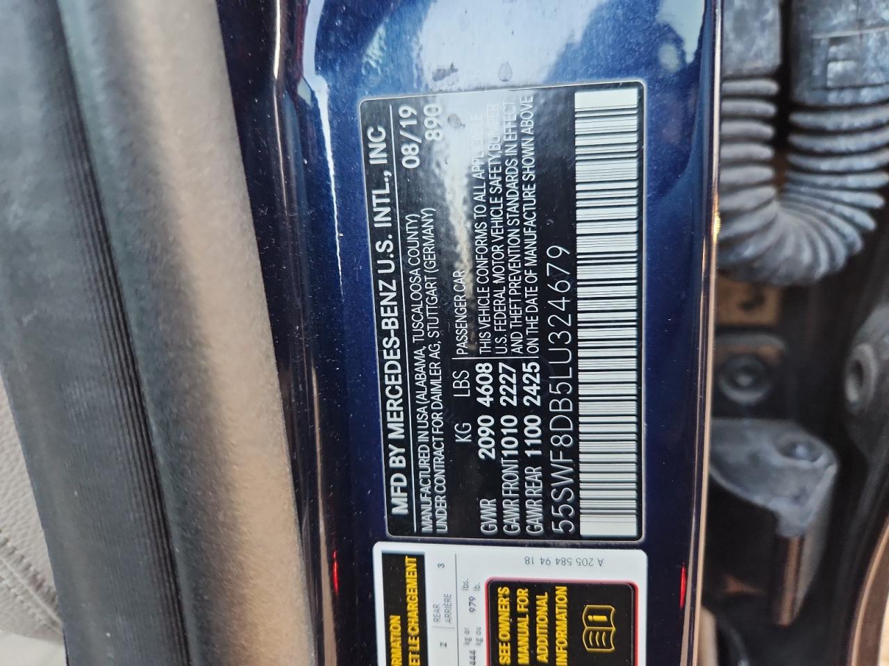 2020 Mercedes-Benz C 300 VIN: 55SWF8DB5LU324679 Lot: 91555745