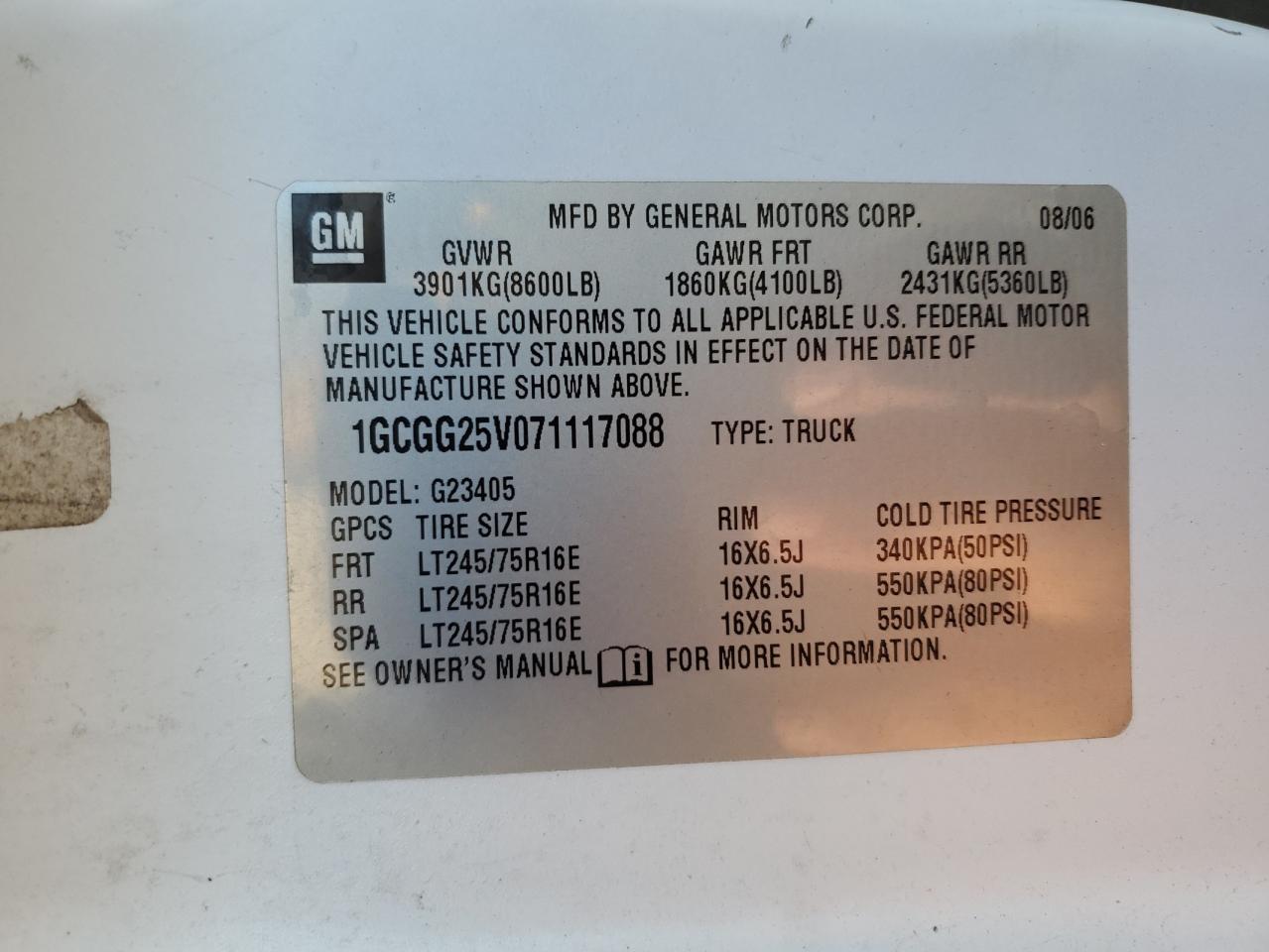 2007 Chevrolet Express G2500 VIN: 1GCGG25V071117088 Lot: 92677135