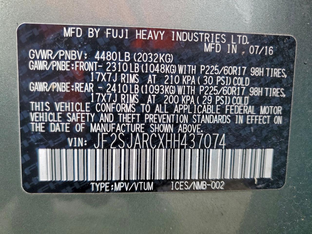 2017 Subaru Forester 2.5I Limited VIN: JF2SJARCXHH437074 Lot: 94472205