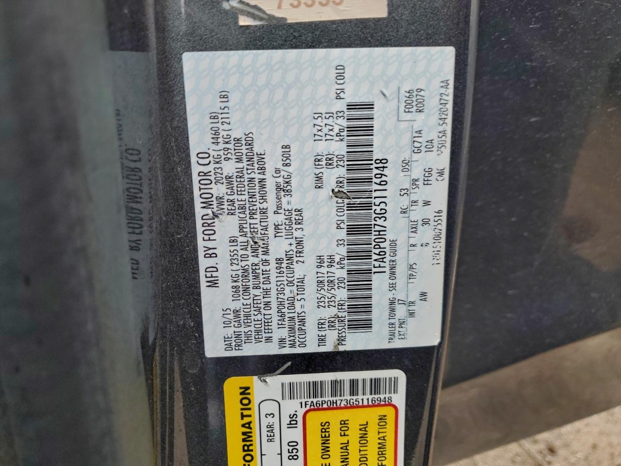 2016 Ford Fusion Se VIN: 1FA6P0H73G5116948 Lot: 94183125